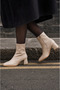 Women's Winter Stretch Faux Leather Square-Toe 7-Centimeter Block Heel Side Zipper Ankle Boots - 3