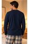 Men’s Navy Blue Long-Sleeved Crew-Neck Pajama Top - 4