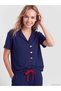 LCW Young Navy Blue Jersey Short-Sleeve Women's Pajama Top, Featuring the ALITA CITY Touch