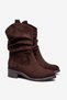 Brown Suede Chunky-Heeled Ruched Boots with Slouchy Style - 2
