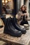 Women's Black Lace-Up Side-Zip Thick Sole Casual Combat Boots - 5