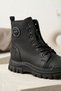 Women's Black Lace-Up Boot with Zip Detail, Thick Treaded Sole, and Combat Boots - 4