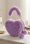 Purple Plush-Shaped Women's Clutch Bag with Chain Detail and Pom-Poms - 3