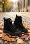 Women's Black Suede Lace-Up Boots with Embroidery Detail, Zip Detail, and Thick Treaded Sole - 4