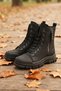 Women's Black Lace-Up Side-Zip Thick Sole Casual Combat Boots - 3