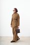 Women's Mock Neck Suit with Invisible Zipper, Gold Button Details, and Tie-Detail, taupe color - 4