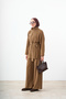 Women's Mock Neck Suit with Invisible Zipper, Gold Button Details, and Tie-Detail, taupe color - 2