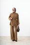 Women's Mock Neck Suit with Invisible Zipper, Gold Button Details, and Tie-Detail, taupe color - 5