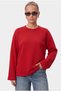 Women's Boxy 100% Cotton, Textured, Decorative Collar, Interlock, Long-Sleeve Red T-Shirt - 4