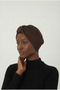 Crystal Butterfly Stone Embroidered Ribbed Lined Brown Ready-To-Wear Turban Hijab Evening Dress Bonnet - 5