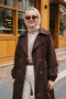 Cotton Trench Coat with Detailed Back Design 14529 Brown - 3