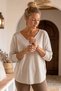 Italian Beige V-Neck Long-Sleeve Soft-Textured Angora Knit Blouse 70 60