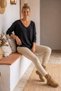 Italian Two-Piece Set: Black V-Neck Long-Sleeve Soft-Textured Angora Knit Blouse 70 60 - 6
