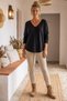 Italian Two-Piece Set: Black V-Neck Long-Sleeve Soft-Textured Angora Knit Blouse 70 60 - 5