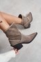 Zeyra Light Beige Genuine Suede Pointed Toe Chunky Heel Women's Boots