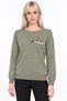 Women's Crew-Neck Wool Sweater embellished with stones on the chest, Seaweed