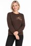 Women's Crew-Neck Wool Sweater embellished with stones on the chest, Light Brown