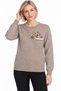 Women's Crew-Neck Wool Sweater embellished with stones on the chest in taupe color - 2