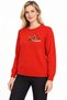 Women's Crew-Neck Wool Sweater embellished with stones on the chest, Coral - 4