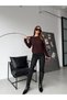Women's Brown Scarf-Sleeve Detail Long-Sleeve Basic Knit Blouse - 3
