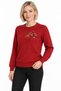 Women's Crew-Neck Wool Sweater embellished with stones on the chest, Dark Red - 2