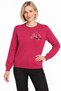 Women's Crew-Neck Wool Sweater embellished with stones on the chest, Cyclamen