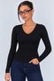 Women's Ribbed Knit V-Neck Blouse / T-Shirt - 5