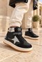 LİLYA Girls' "Star" Glittery Sneakers with Velcro Closure and Laces for Everyday Wear - 6