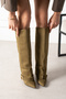CLARA Suede Gold Buckle Detail High-Heeled Stylish Boots - 2