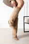 CLARA Suede Gold Buckle Detail High-Heeled Stylish Boots - 4