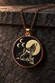 100% Copper Necklace for Men and Women Featuring the Grey Wolf and Three Crescents Motif