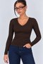 Women's Ribbed Knit V-Neck Blouse / T-Shirt - 2