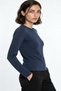 Women's Long-Sleeved Basic Blouse with Front Seam Detail and Boat Neck - 3
