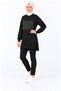 Women's Black Long Sweatshirt with Stone Embellishments, Modest Tunic
