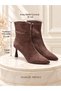 CATHY Women's Dark Brown Luxury Suede Pointed Toe Zip-Up Boots 7 cm Stiletto Heels Short Booties - 4