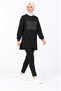 Women's Black Long Sweatshirt with Stone Embellishments, Modest Tunic - 3