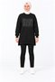 Women's Black Long Sweatshirt with Stone Embellishments, Modest Tunic - 2