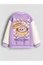 Lilac 3 thread thick, brushed inside, dumpling patterned, snap-button college jacket cardigan, 100% cotton. - 4