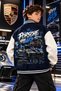 Navy blue, 3-thread thick, brushed interior, porsche 911 gt3 patterned, snap-button college jacket for boys, 100% cotton. - 2