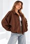 Women's Oversized Bomber Jacket with Brown Suede Lining - 3
