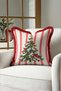 Pine Tree Cream-Colored New Year's Patterned Tasseled Cushion Cover—New Year's Decorative Red-Fringed Pillowcase - 8
