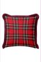 Red Plaid New Year's Patterned Cushion Cover with Tassels - Retro New Year's Fringed Pillowcase - 5