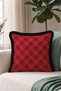 Red Plaid New Year's Patterned Cushion Cover with Tassels - Retro New Year's Black Fringed Pillowcase - 8