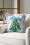 Green Fir Tree New Year's Patterned Tasseled Cushion Cover—New Year's Decor Pink Fringed Pillowcase - 4