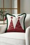 Red Pine New Year's Patterned Tasseled Cushion Cover - Plaid New Year's Green Fringed Pillowcase - 3