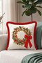 Cream Wreath New Year's Patterned Tasseled Cushion Cover - New Year's Decor Red Fringed Cushion Cover - 4