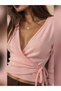 Powder Pink Wrap-Style Cardigan with Side-Tie Detail - 4