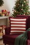 Red-Striped New Year's Striped Patterned Cushion Cover with Tassels—New Year's Decor: Burgundy Fringed Pillowcase