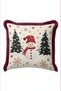 Cream Snowman New Year's Patterned Tasseled Cushion Cover—New Year's Decor Burgundy Fringed Pillowcase - 6