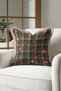 Green Plaid New Year's Patterned Tasseled Cushion Cover—New Year's Decoration with Bells, Beige Fringed Pillowcase - 6